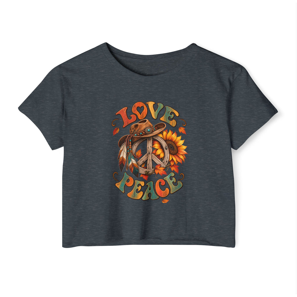 Love & Peace Crop Top — Retro Sunflower Hippie Festival Tee