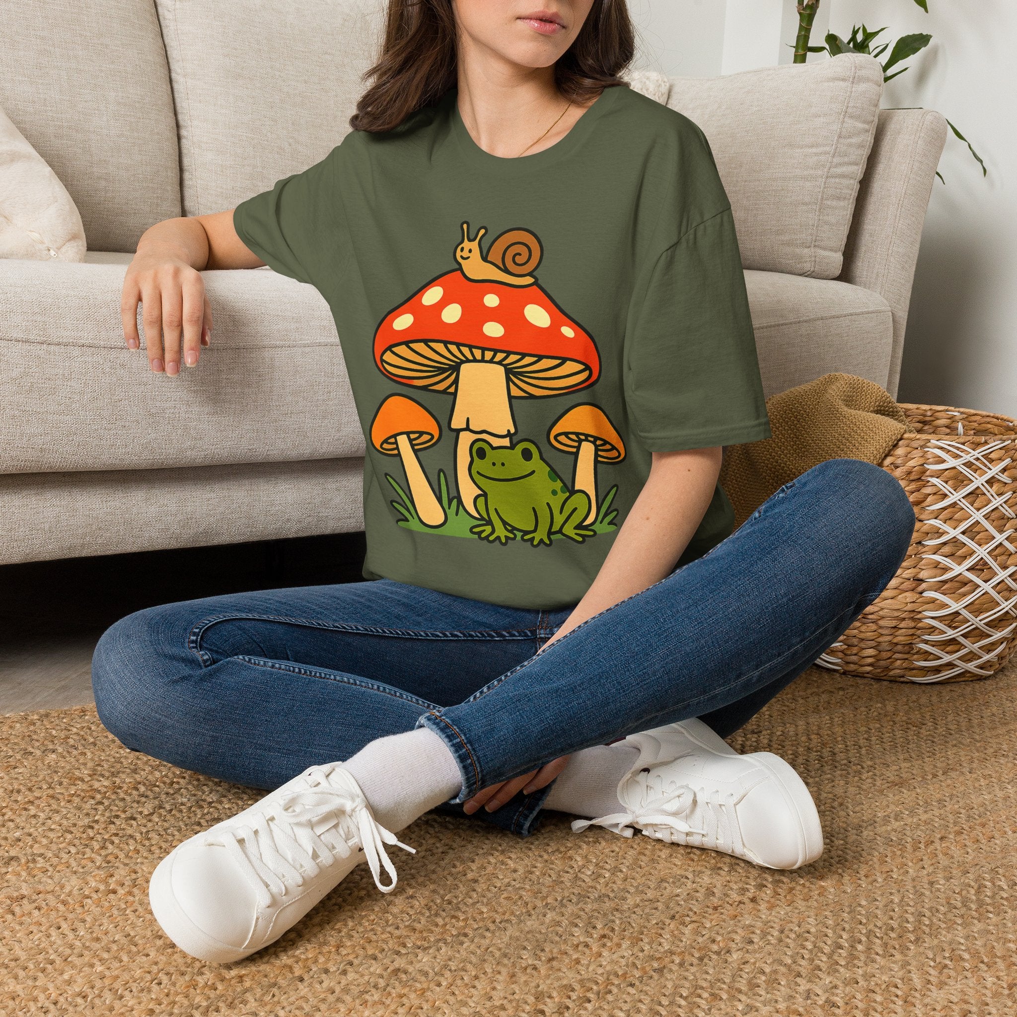 Mushroom Garden T-Shirt — Cute Snail & Frog Graphic Tee