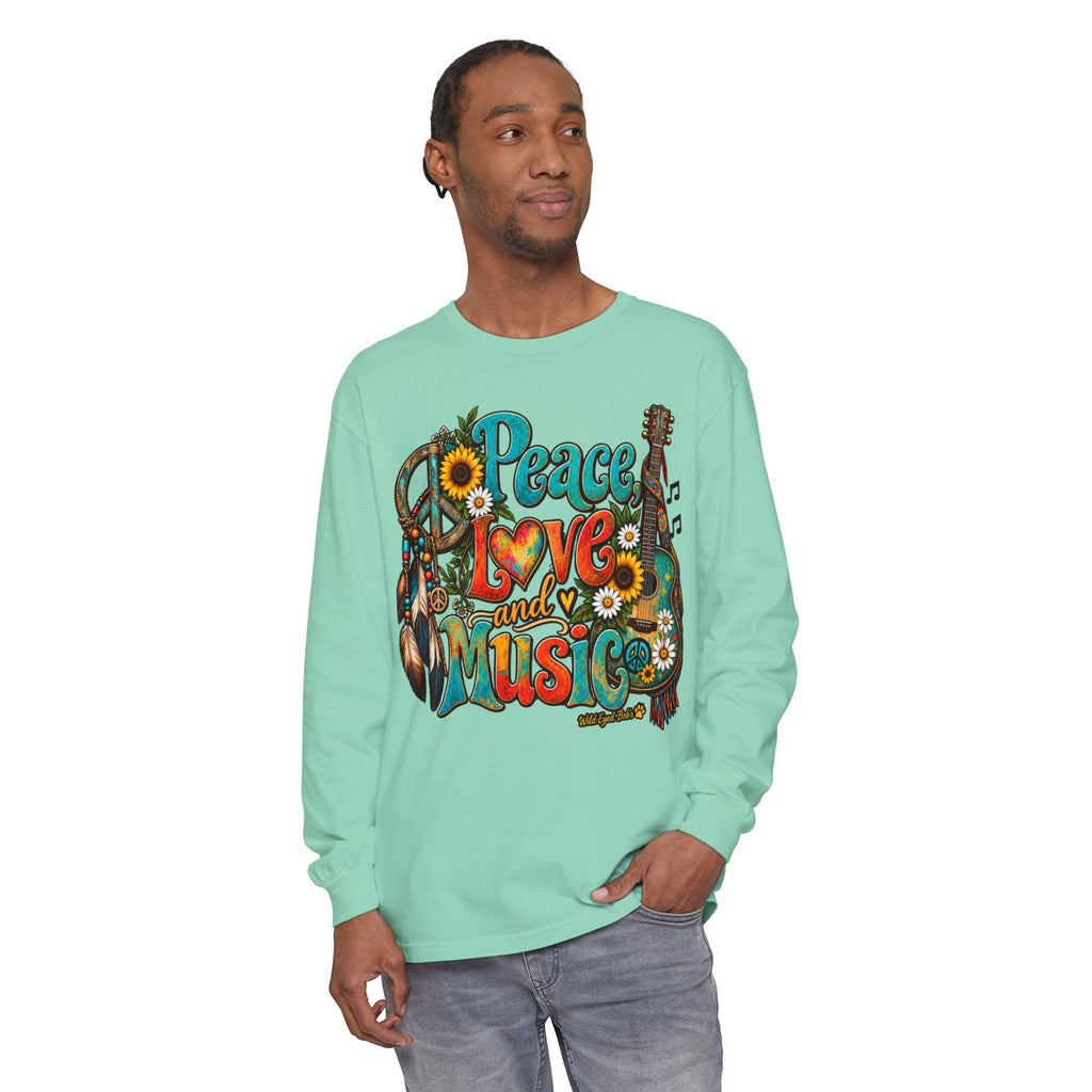 Peace Love and Music Long Sleeve Boho Style Tee