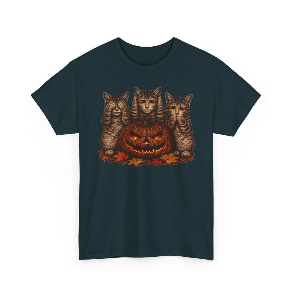 Halloween Cats T-Shirt — Trio of Kittens with Jack-O'-Lantern Fall Tee