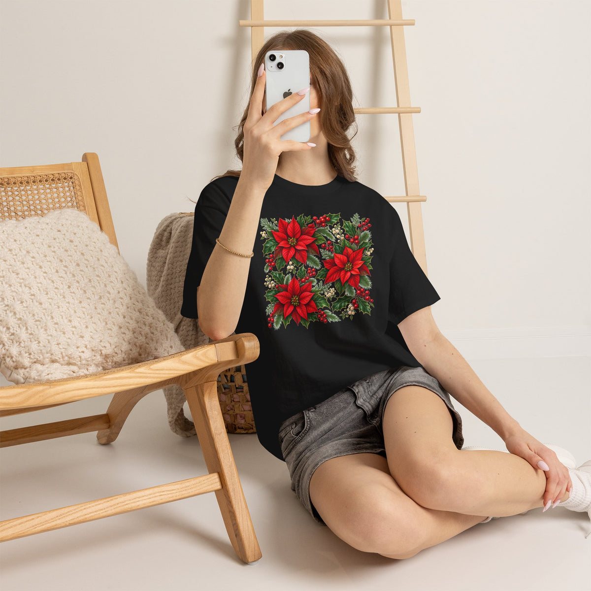 Poinsettia Square Floral Christmas Tee