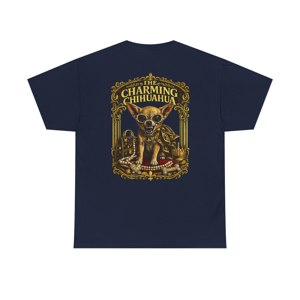 Chihuahua Crest Tee with back print — Vintage Chihuahua "THE CHARMNG CHIHUAHUA"