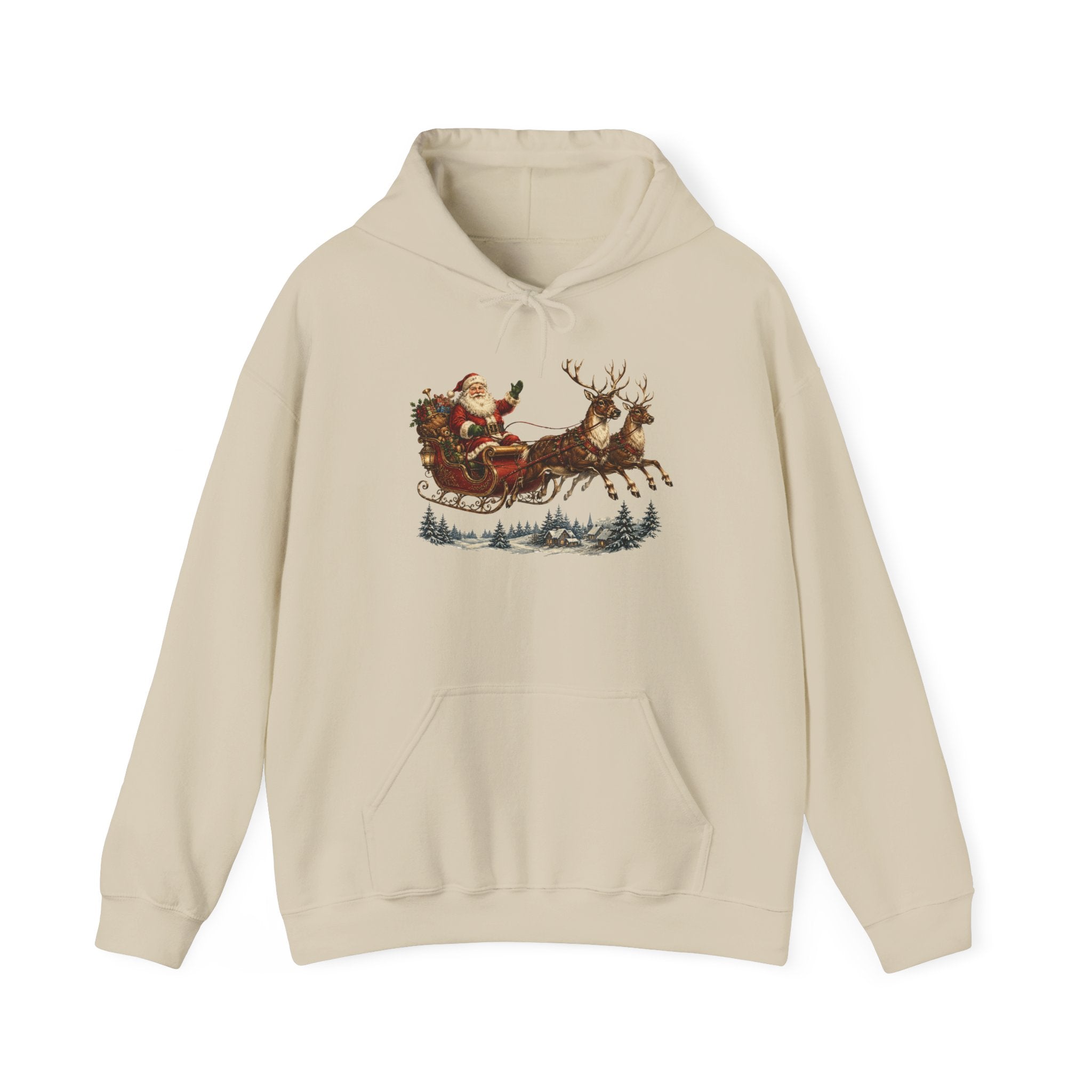 Christmas Santa Sleigh Hoodie - Vintage Santa & Reindeer Holiday Sweatshirt