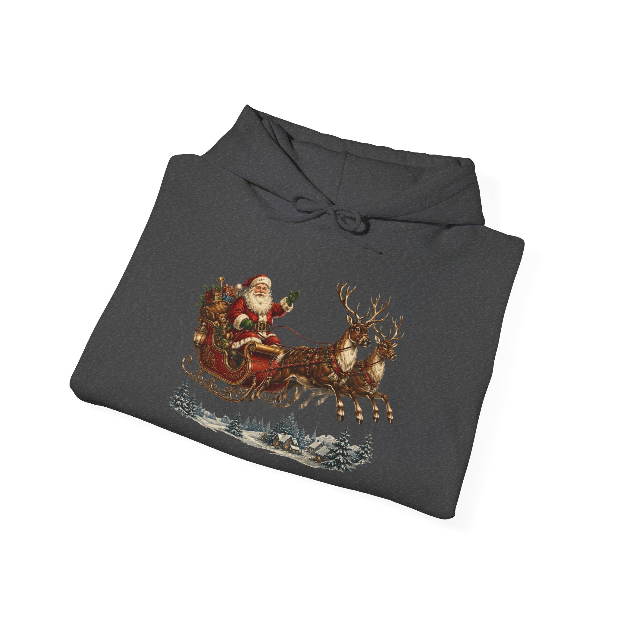 Christmas Santa Sleigh Hoodie - Vintage Santa & Reindeer Holiday Sweatshirt