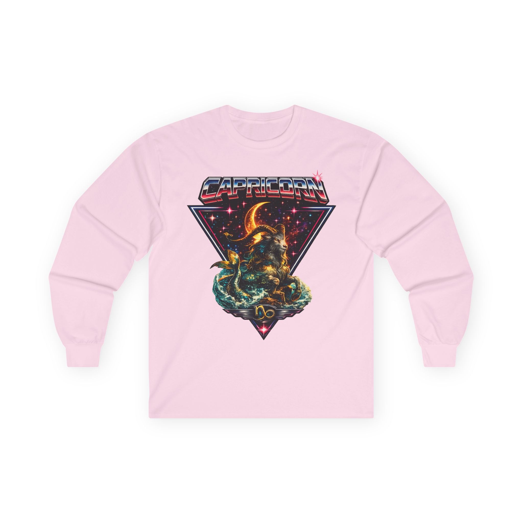Capricorn Retro Zodiac Long Sleeve Tee-Vintage 80s Celestial Sea-Goat Design