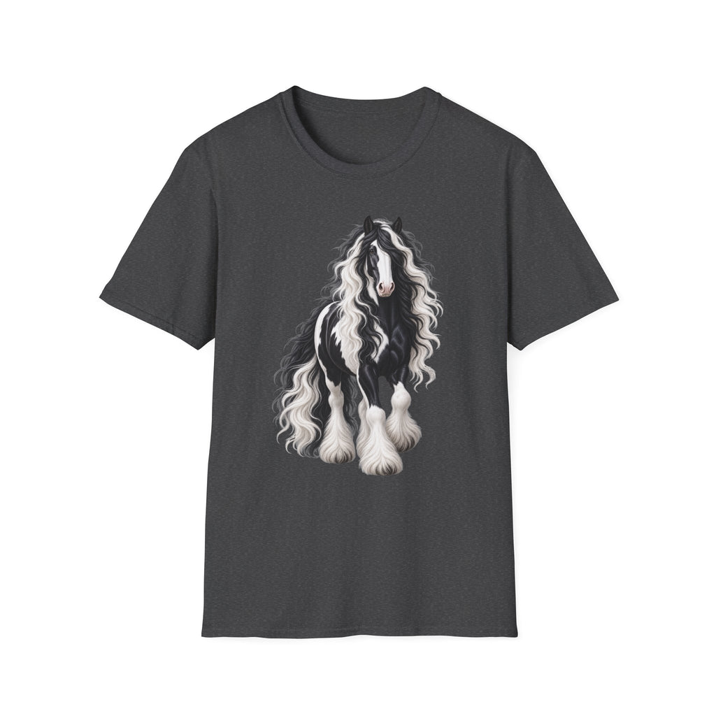 Gypsy Vanner Horse T-Shirt — Black & White Long Mane Pony Tee