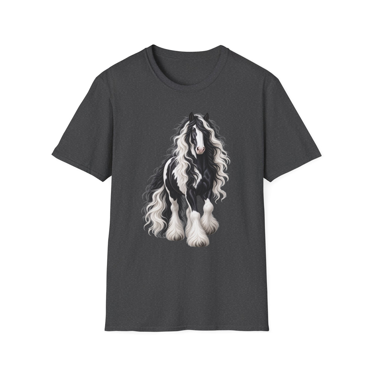 Gypsy Vanner Horse T-Shirt — Black & White Long Mane Pony Tee