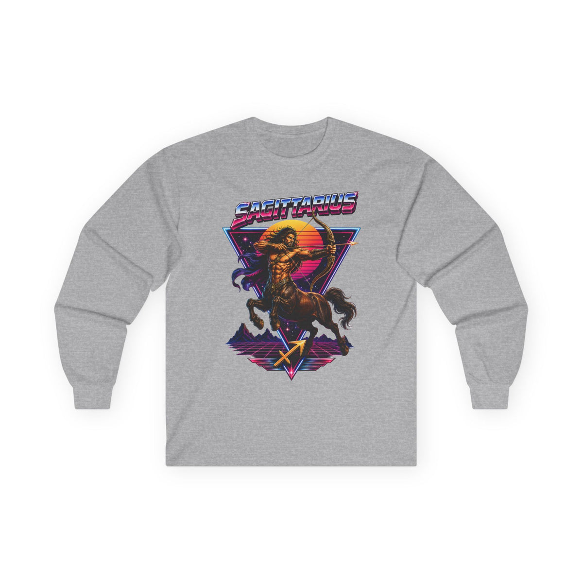 Retro Synthwave Centaur Long Sleeve Zodiac Tee