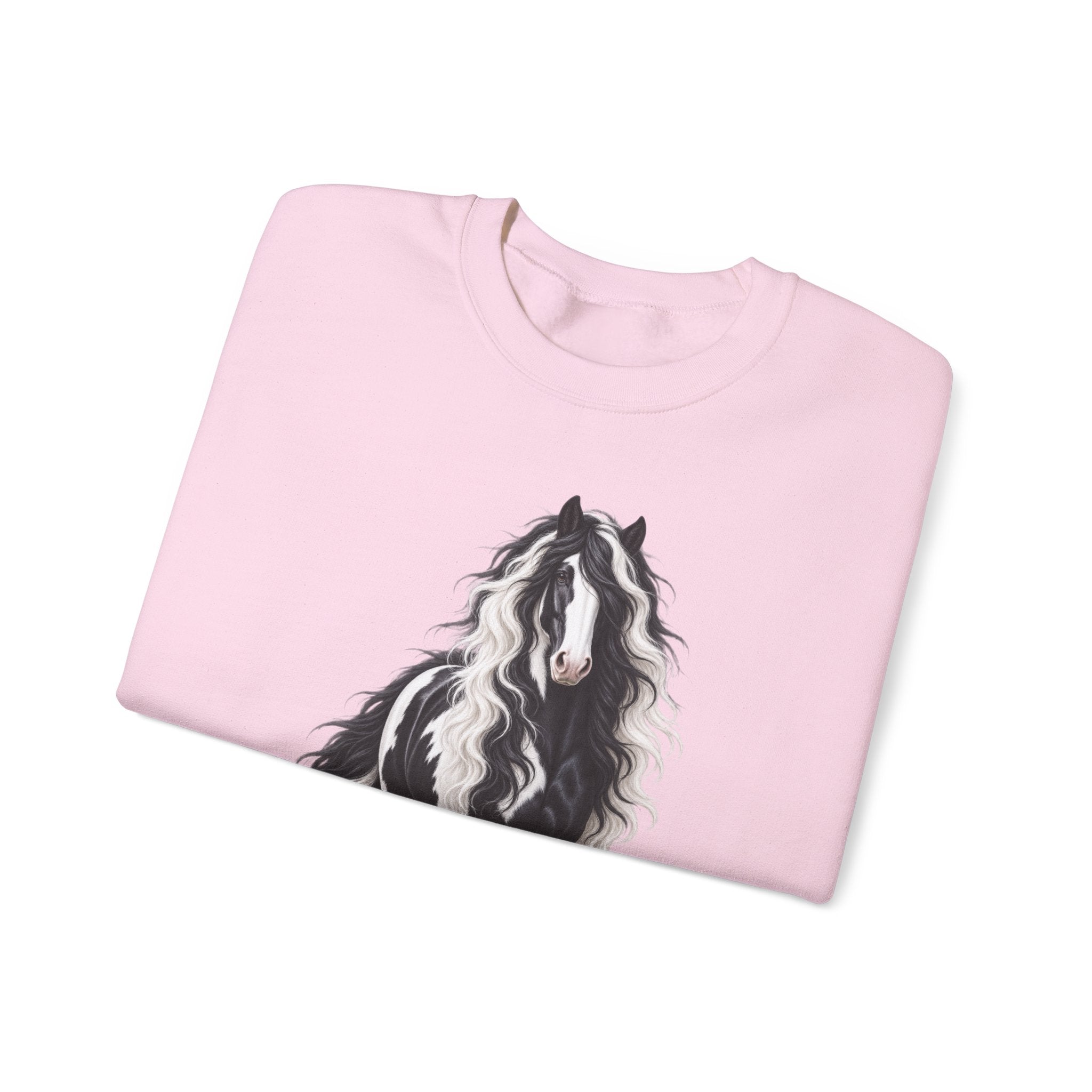 Gypsy Vanner Horse Crewneck Sweatshirt — Black & White Fluffy Pony Graphic