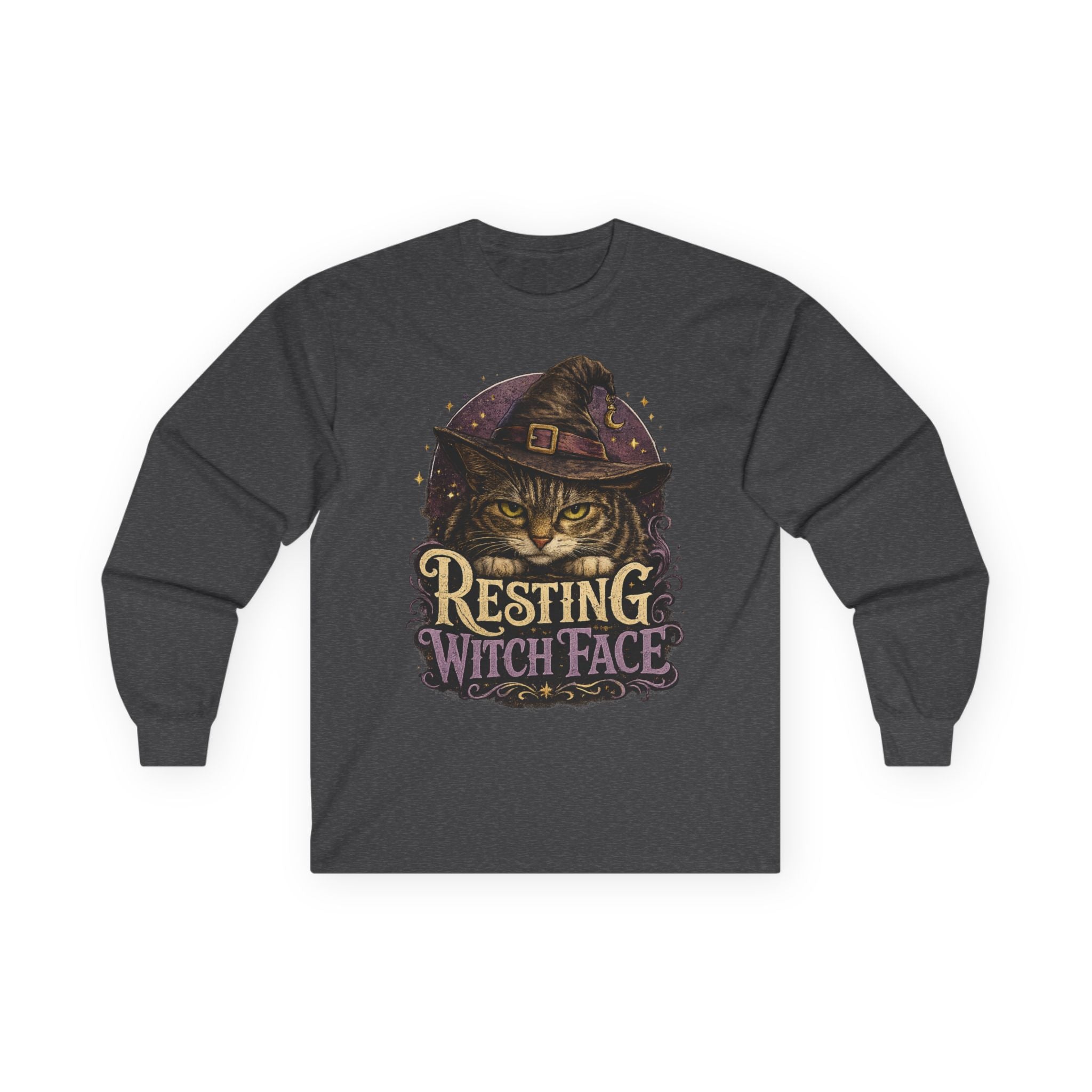 Resting Witch Face Long Sleeve Tee — Cat Witch Halloween Shirt