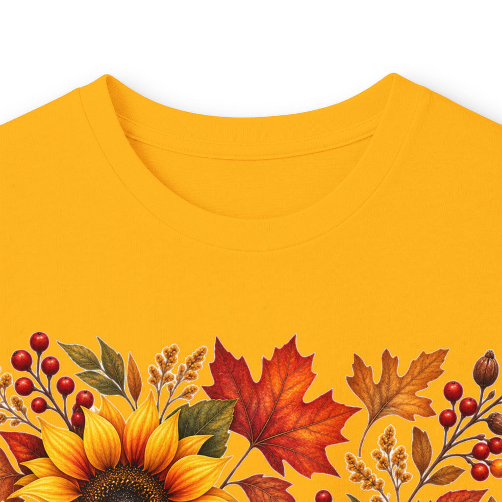 Sunflower & Autumn Leaves Long Sleeve Tee — Fall Floral Graphic Shirt