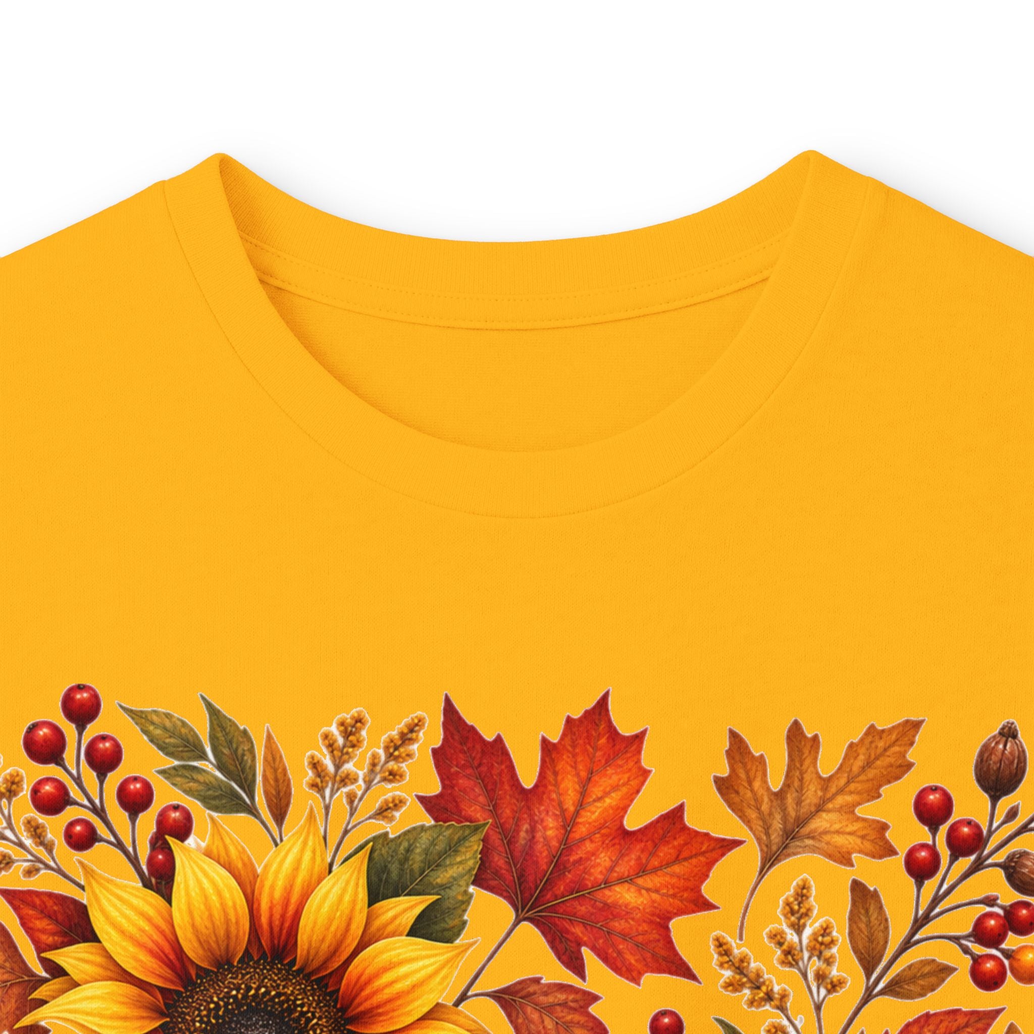 Sunflower & Autumn Leaves Long Sleeve Tee — Fall Floral Graphic Shirt