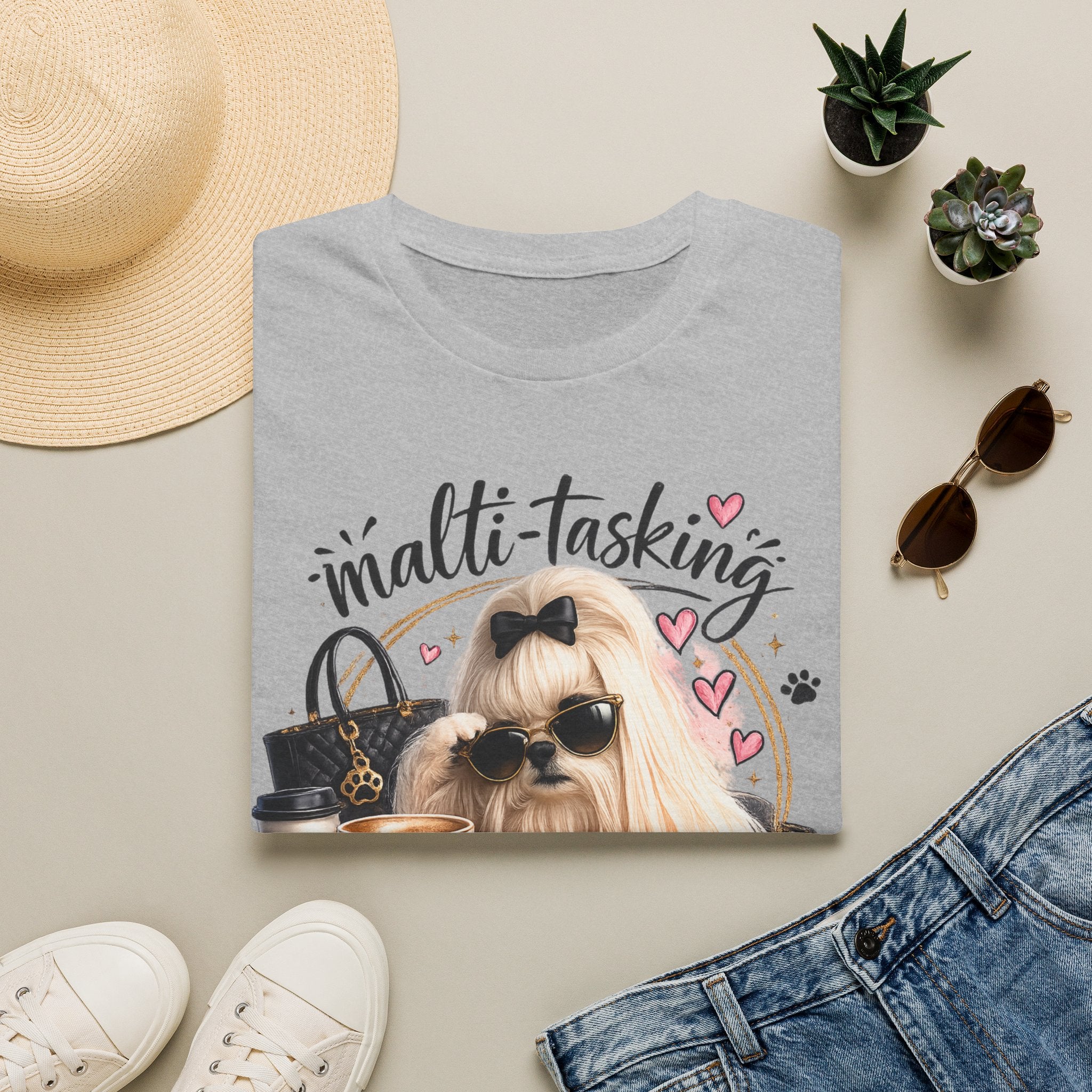 Multi-Tasking Mom T-Shirt — Cute Sunglasses Shih Tzu Graphic