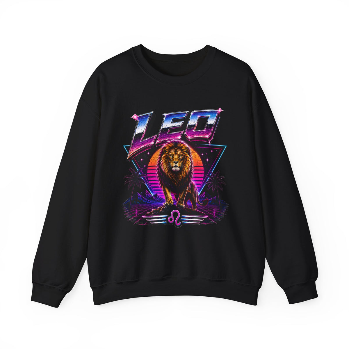 Leo Zodiac Crewneck Sweatshirt — Retro Neon Lion Astrology Design