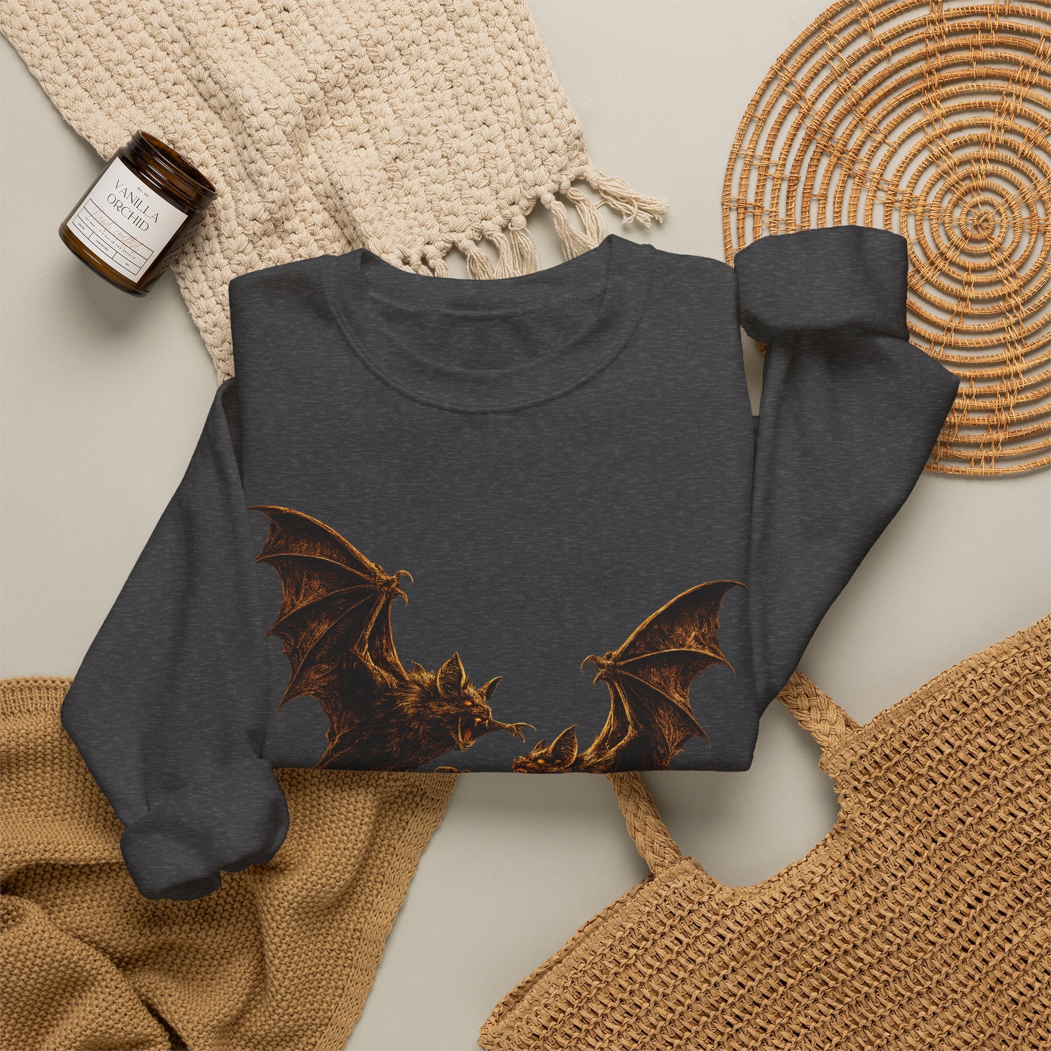 Bat Flight Crewneck Sweatshirt – Bat Battle Goth-holloween Graphic