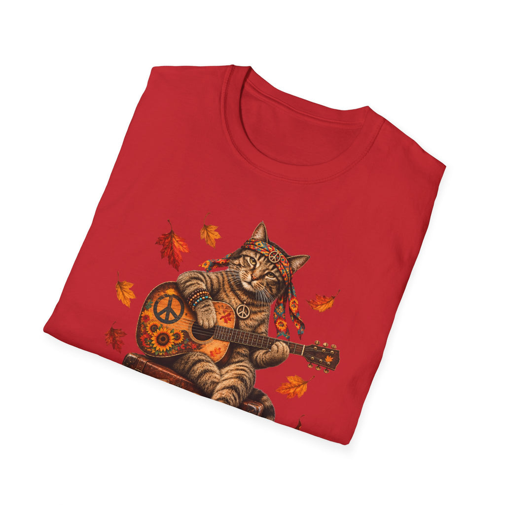 Autumn Guitar Cat T-Shirt — Cozy Fall Cat Playing Guitar Tee