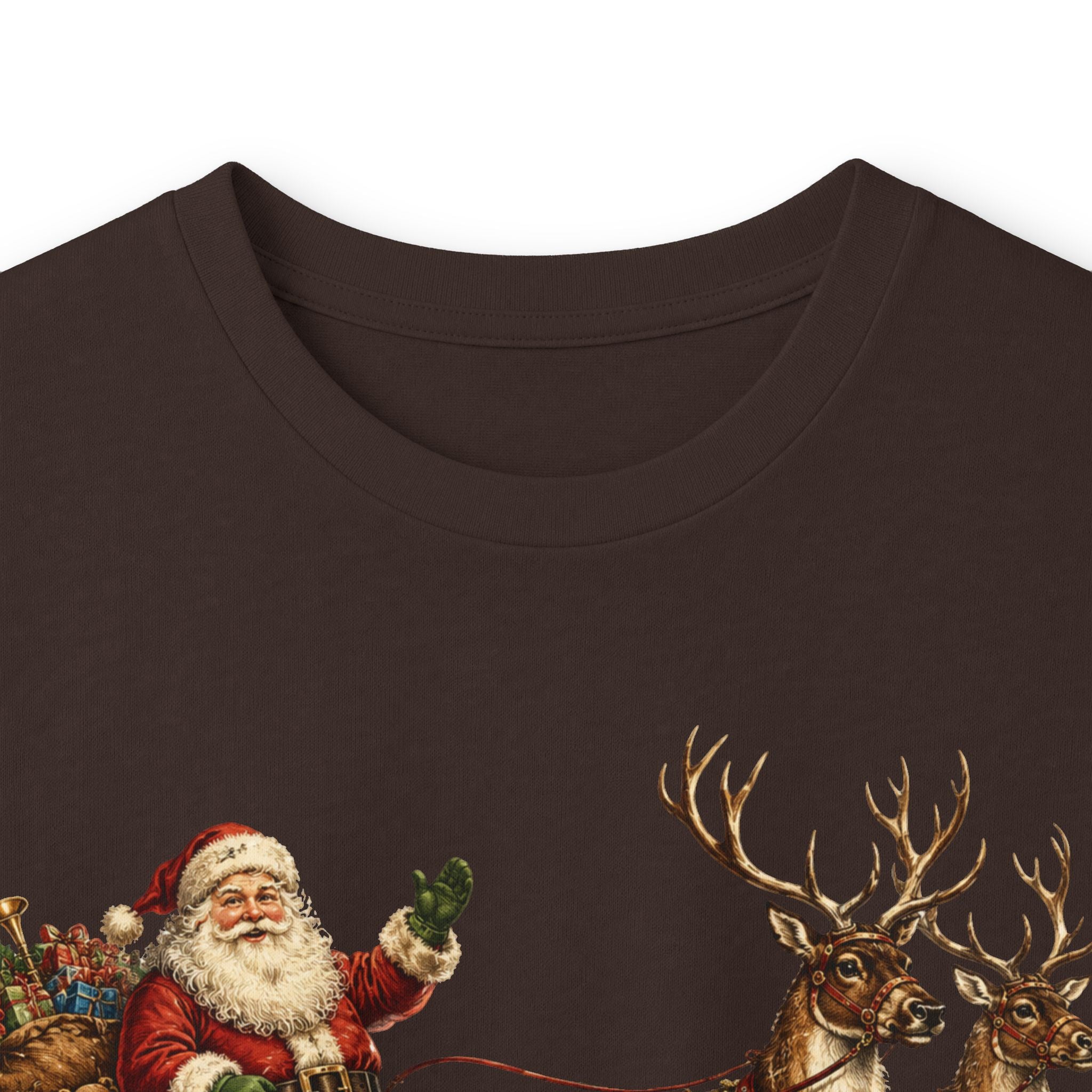 Santa Sleigh Long Sleeve Tee — Vintage Christmas Reindeer Shirt