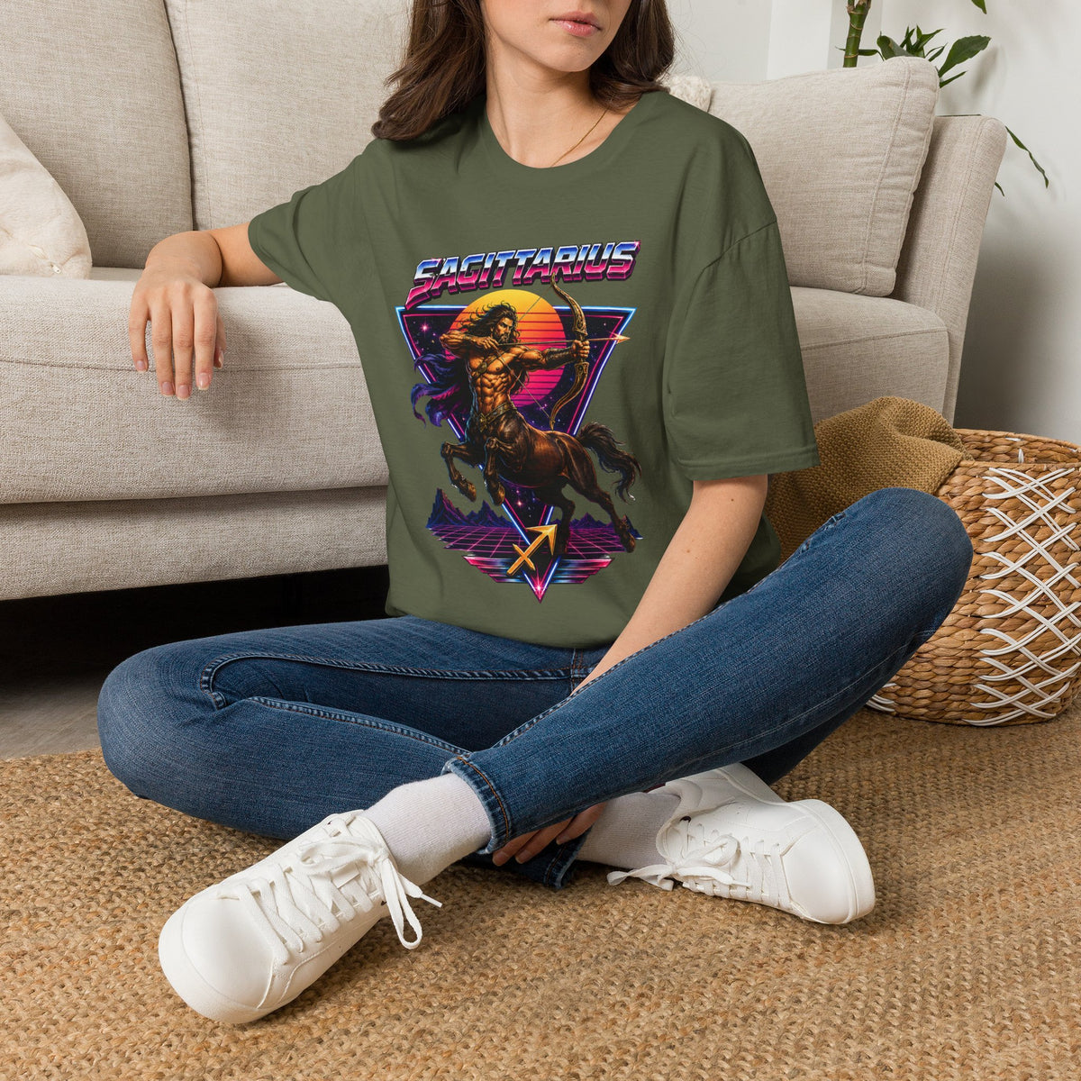 Sagittarius Archer T-Shirt — Retro Neon Zodiac Tee
