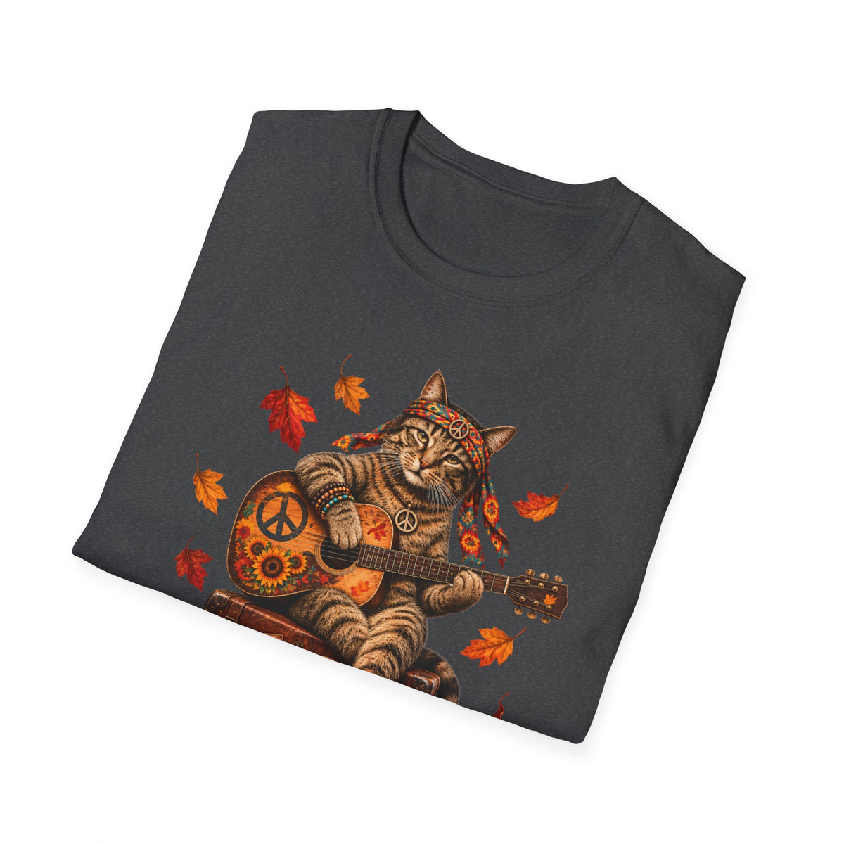 Autumn Guitar Cat T-Shirt — Cozy Fall Cat Playing Guitar Tee