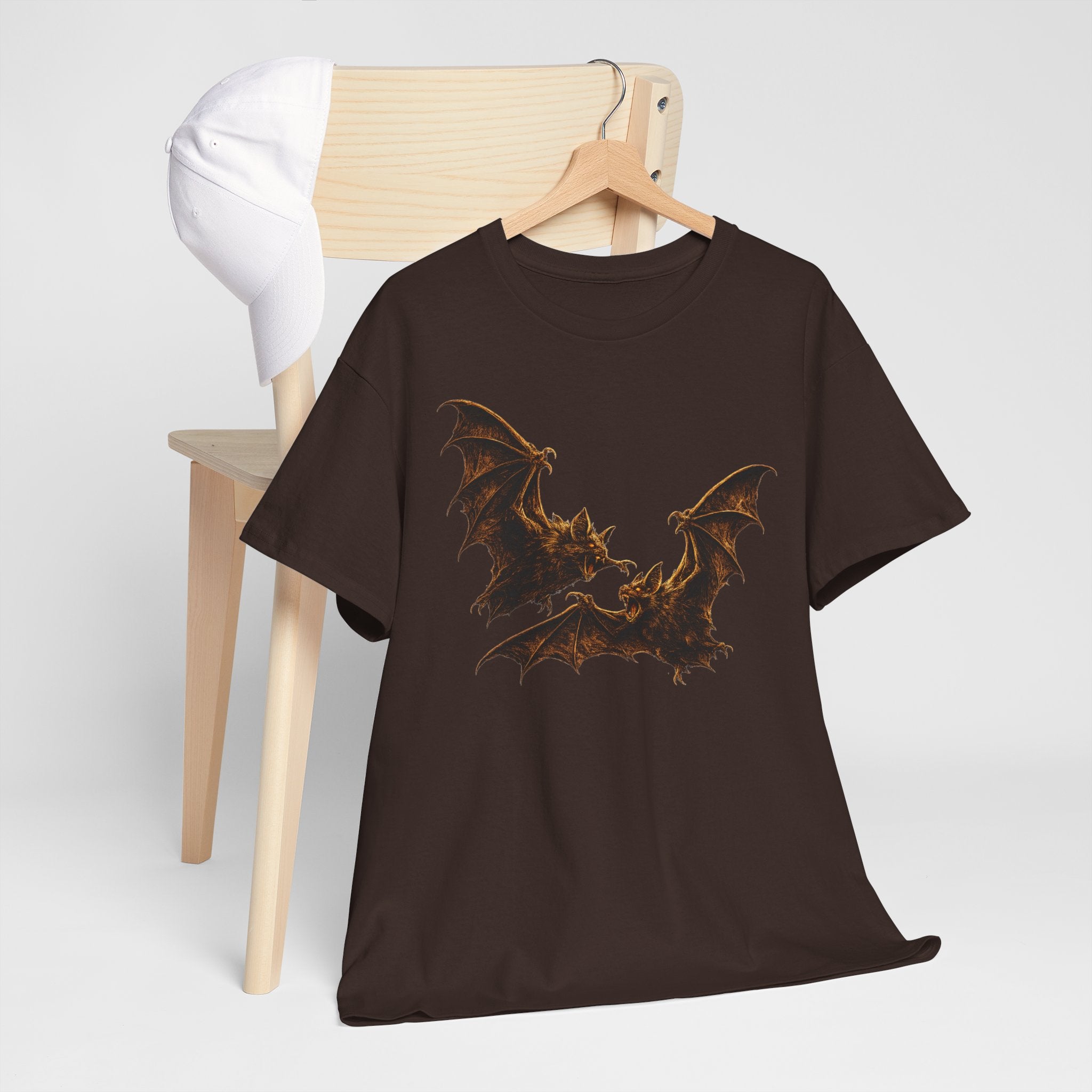 Bat duo Graphic Tee — Vintage Gothic Bat Illustration Shirt