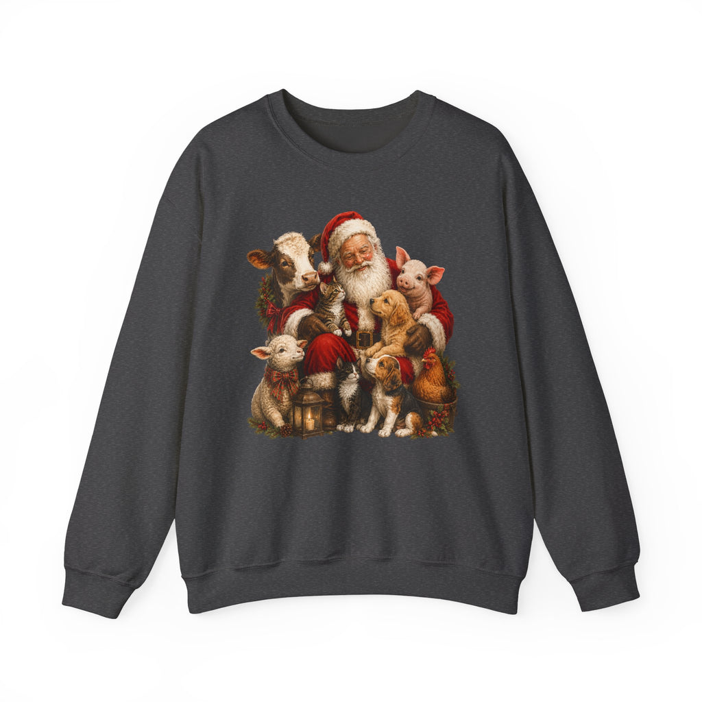 Santa with Farm Animals Sweatshirt — Vintage Christmas Crewneck
