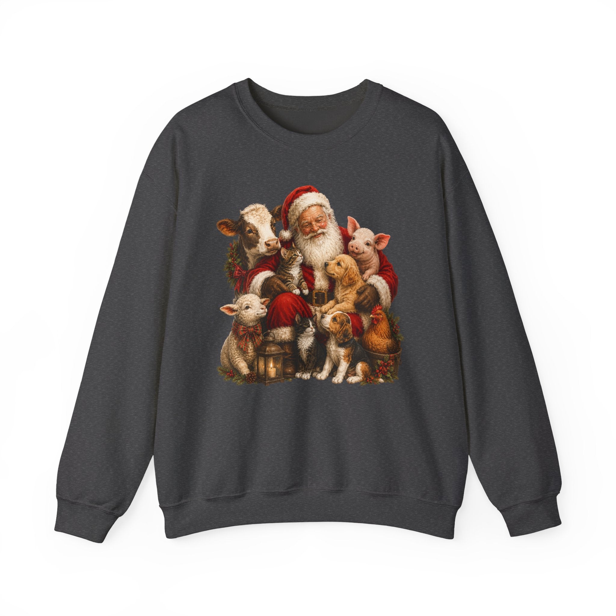 Santa with Farm Animals Sweatshirt — Vintage Christmas Crewneck