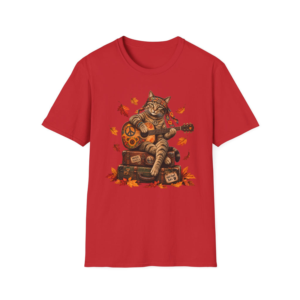 Autumn Guitar Cat T-Shirt — Cozy Fall Cat Playing Guitar Tee
