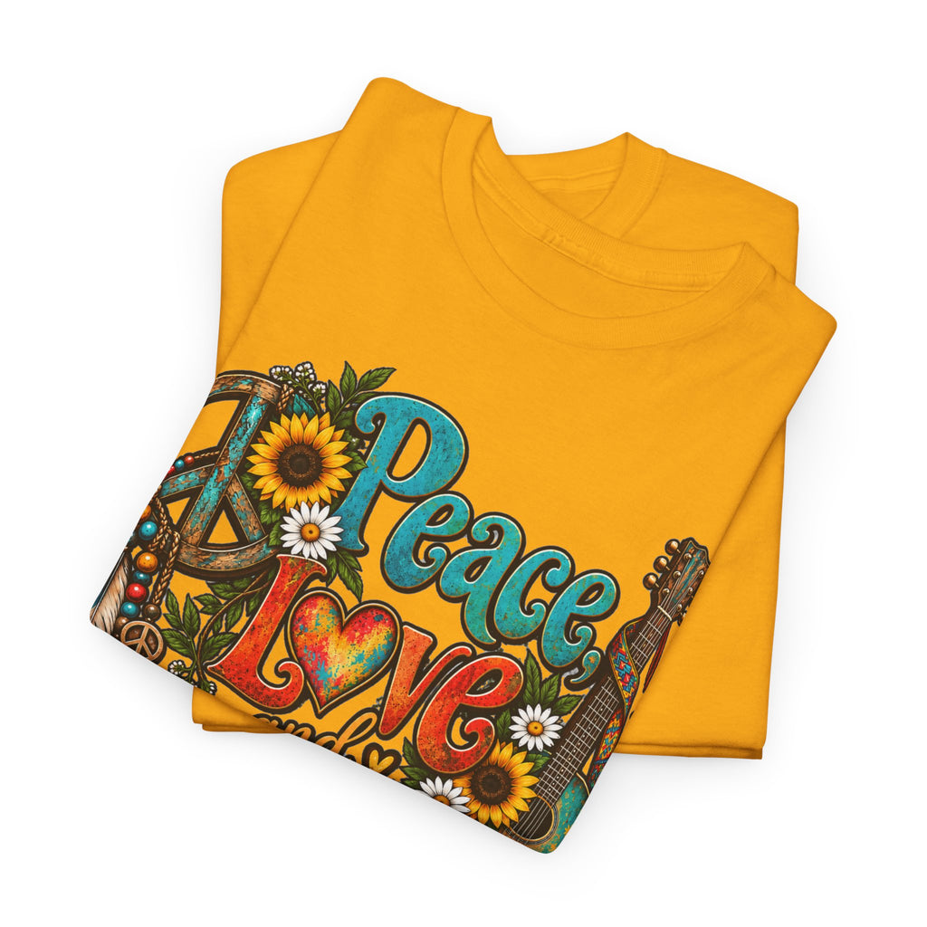 Peace Love Music T-Shirt — Retro Hippie Sunflower Graphic Tee