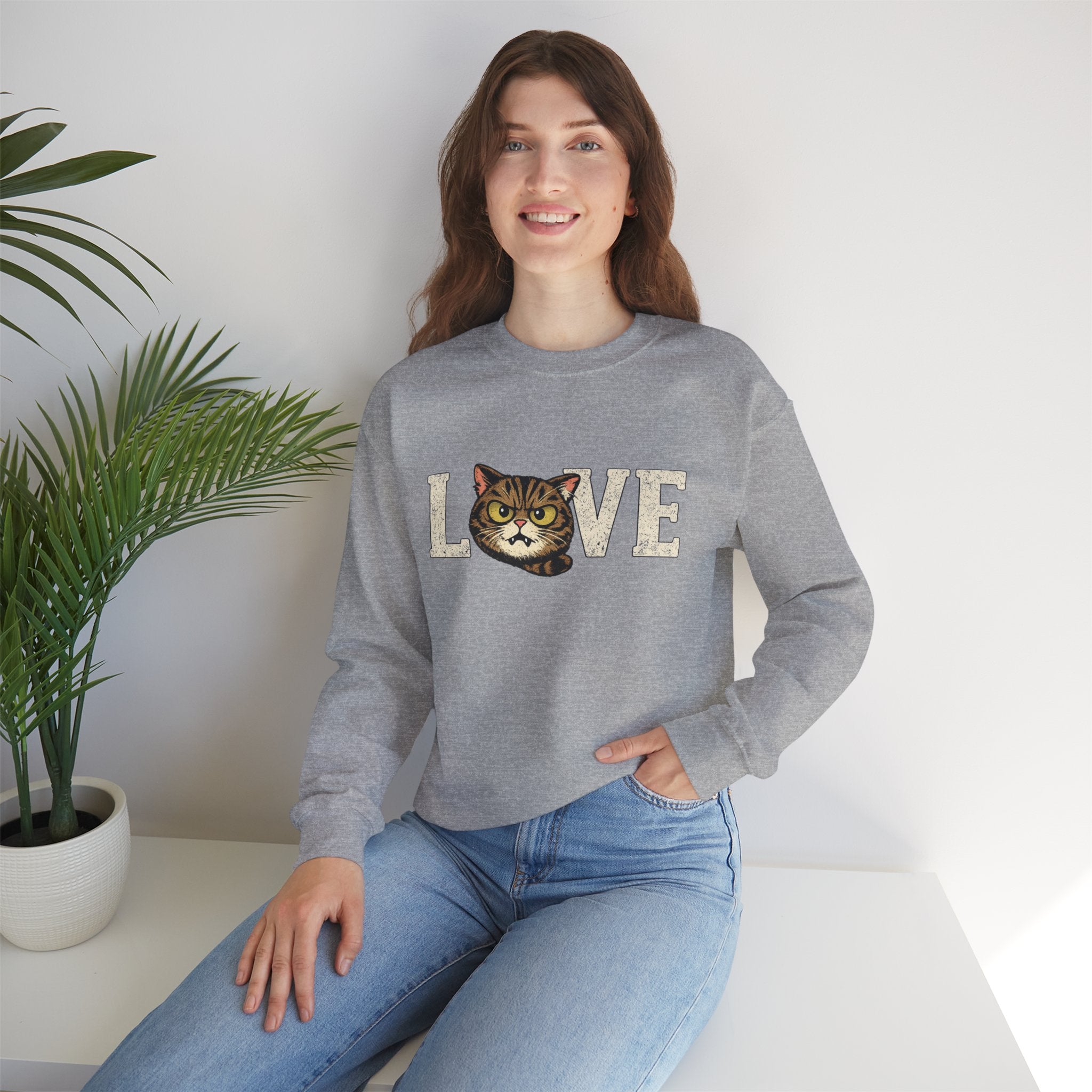 Cat Love Sweatshirt — Vintage Tabby Kitty Crewneck