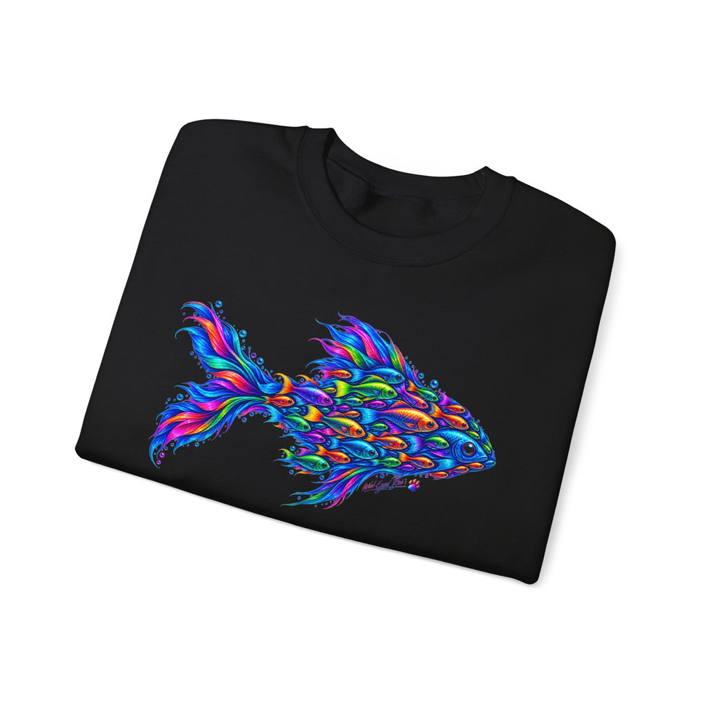 Colorful Fish Crewneck Sweatshirt — Vibrant Psychedelic Fish Graphic