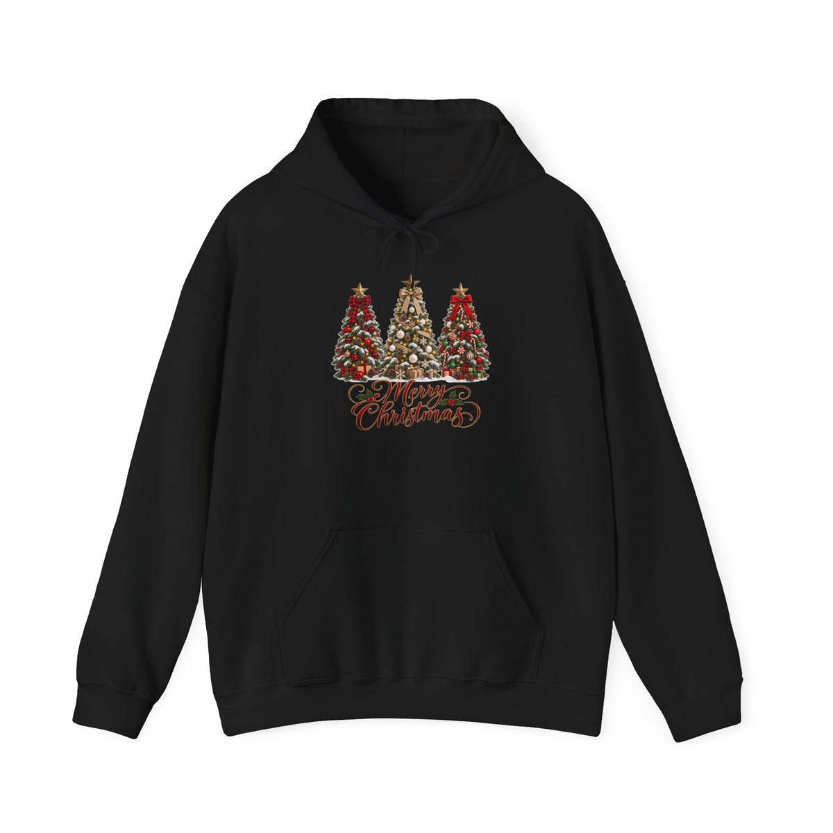 Christmas Tree Trio Hoodie – Festive Holiday Sweatshirt with 'Christmas Wishes' Design