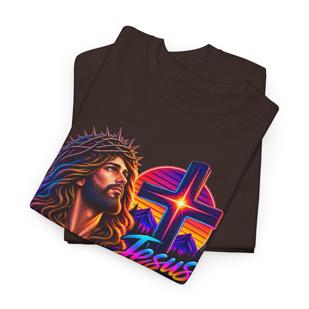 Jesus Is King T-Shirt — Neon Portrait Cross Christian Tee