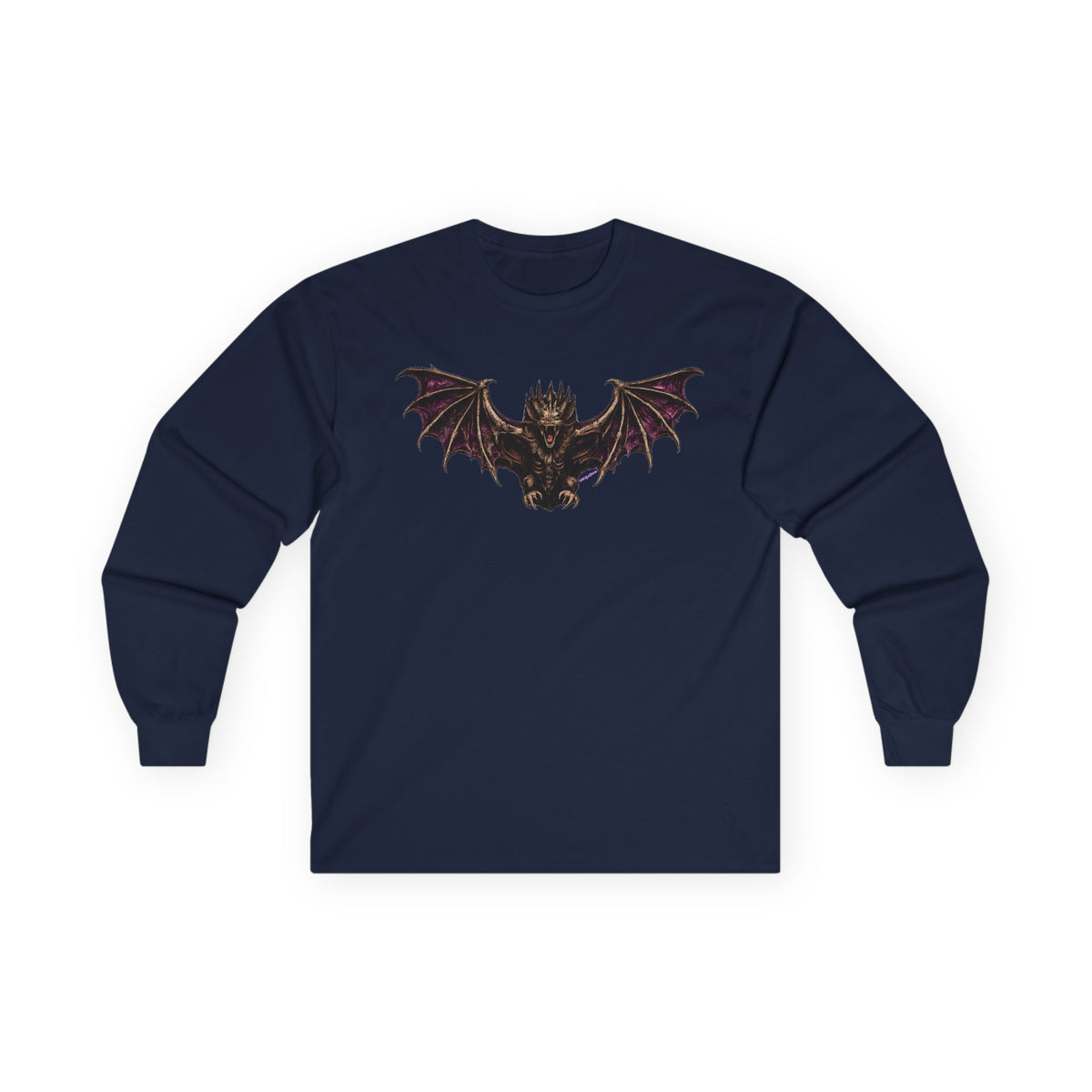Gothic Bat Demon Long Sleeve Tee — Dark Fantasy Winged Creature Shirt