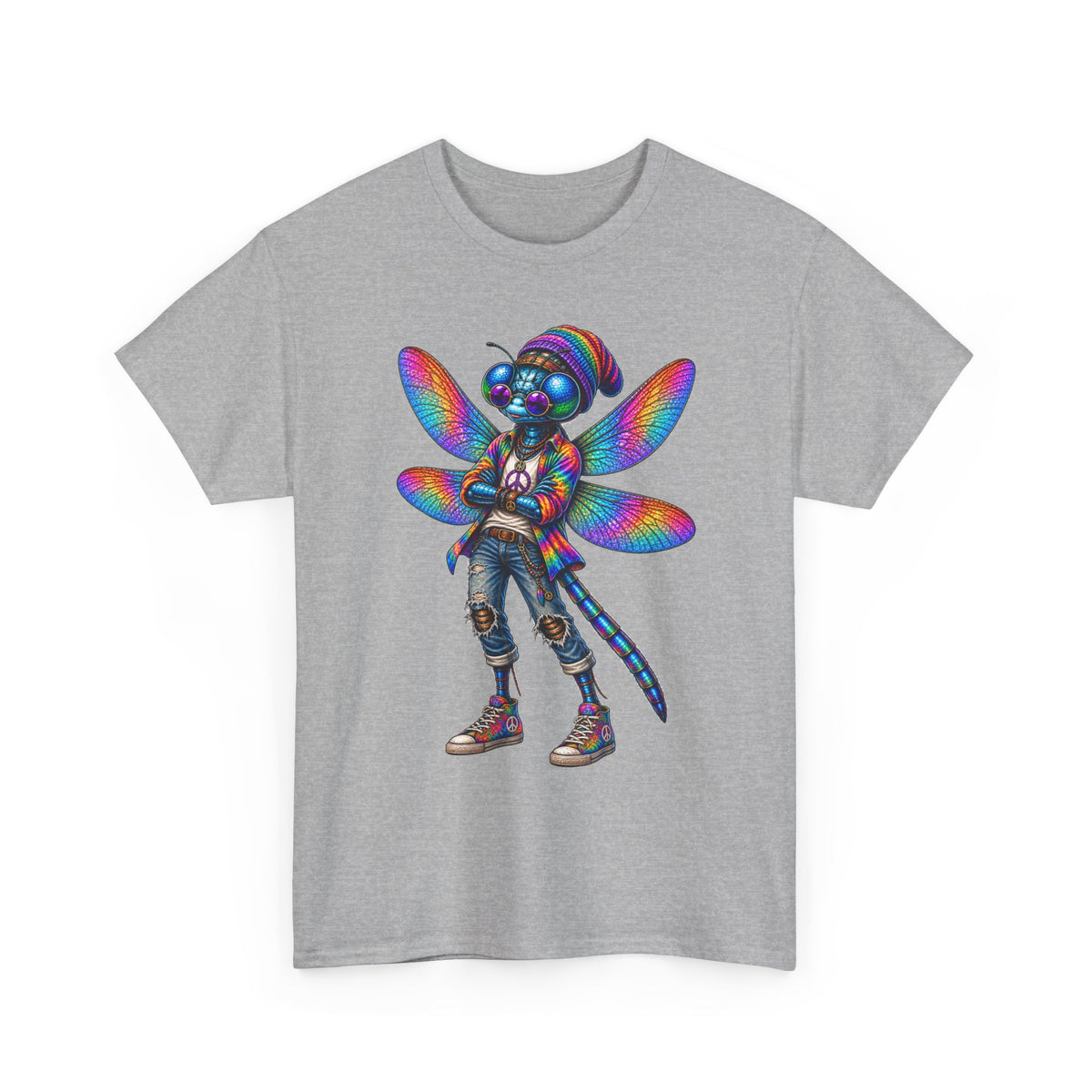 anthropomorphic Dragonfly Tee — Rainbow Glitch Dragonfly Graphic T-Shirt