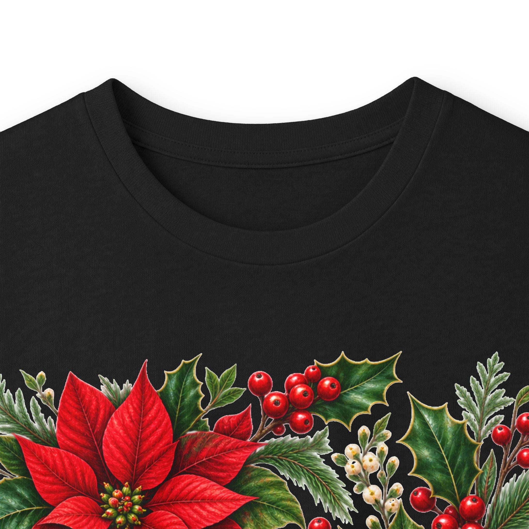 Poinsettia Holiday Long Sleeve Tee — Christmas Floral Sweater Alternative