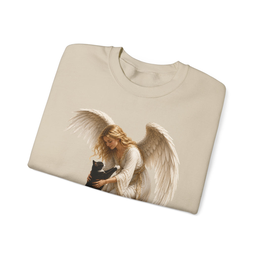 Angel Embrace cat Sweatshirt — Winged Guardian with Cat Graphic