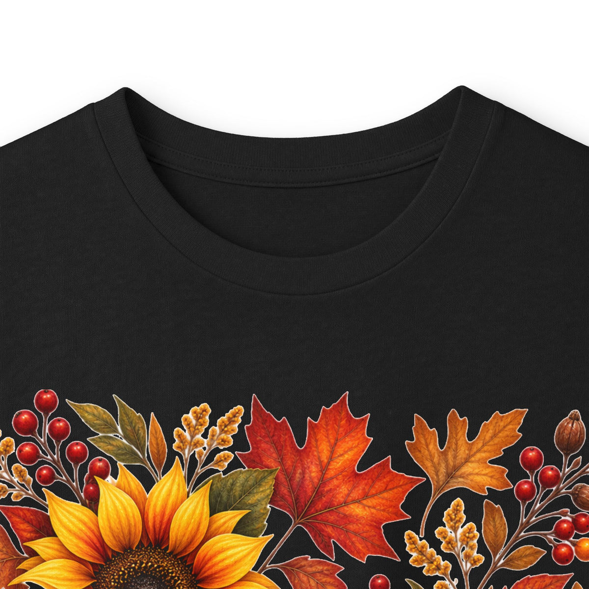 Sunflower & Autumn Leaves Long Sleeve Tee — Fall Floral Graphic Shirt