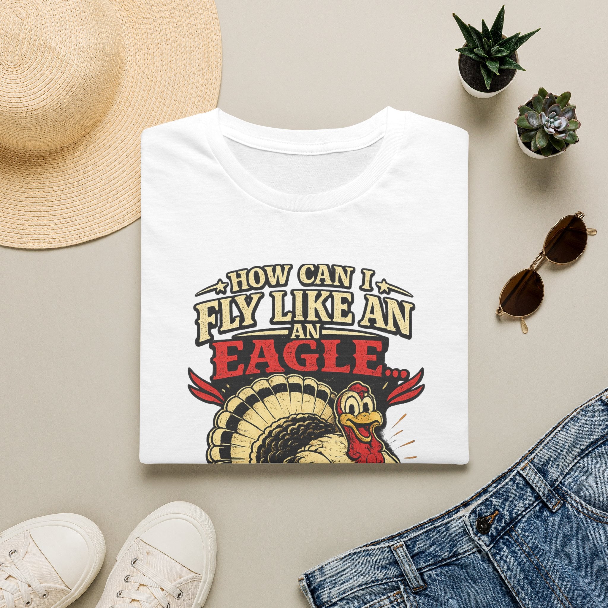 How Can I Fly Like an Eagle Turkey T-Shirt — Funny Thanksgiving Graphic Tee