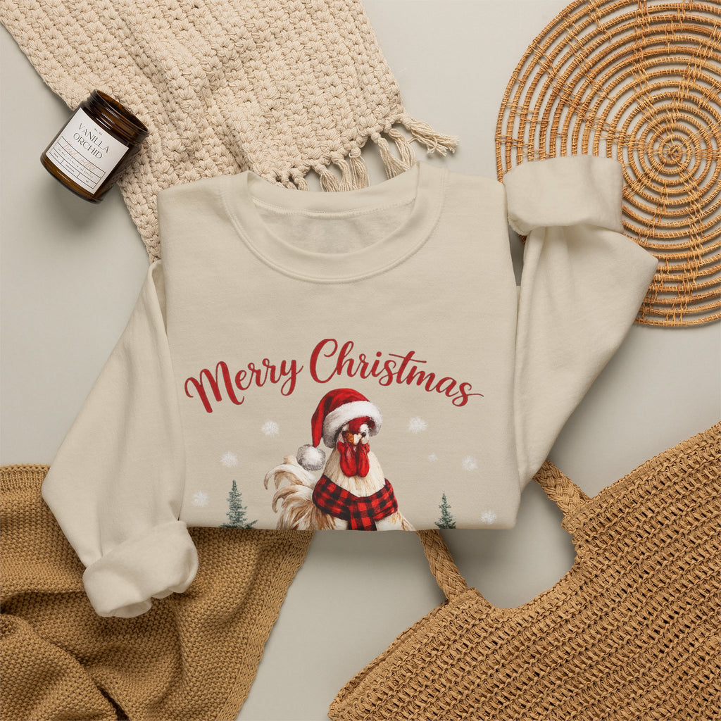 Christmas Rooster Sweatshirt - 'Merry Christmas' Festive Holiday Crewneck