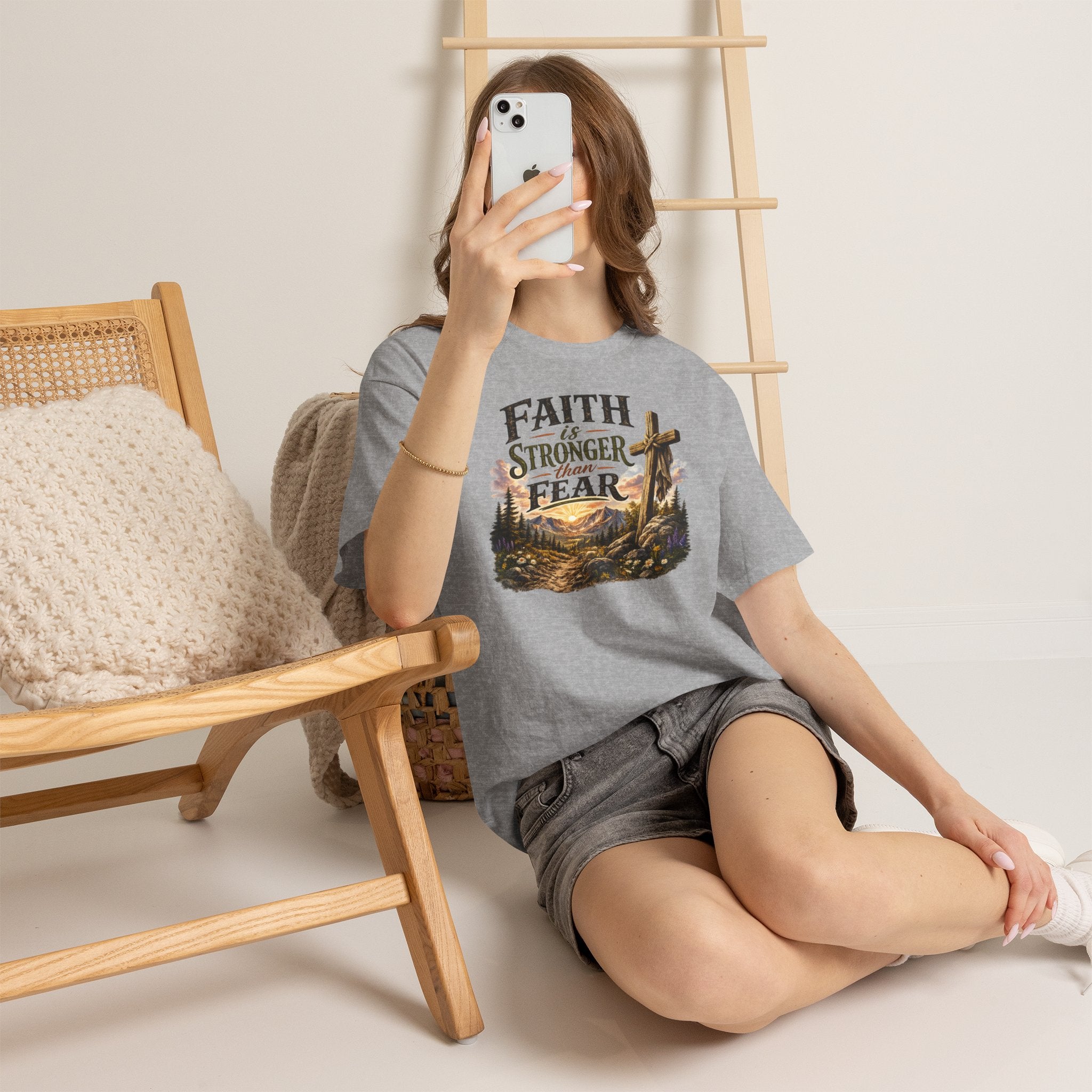 Faith Is Stronger Than Fear T-Shirt — Christian Cross Mountain Graphic Tee