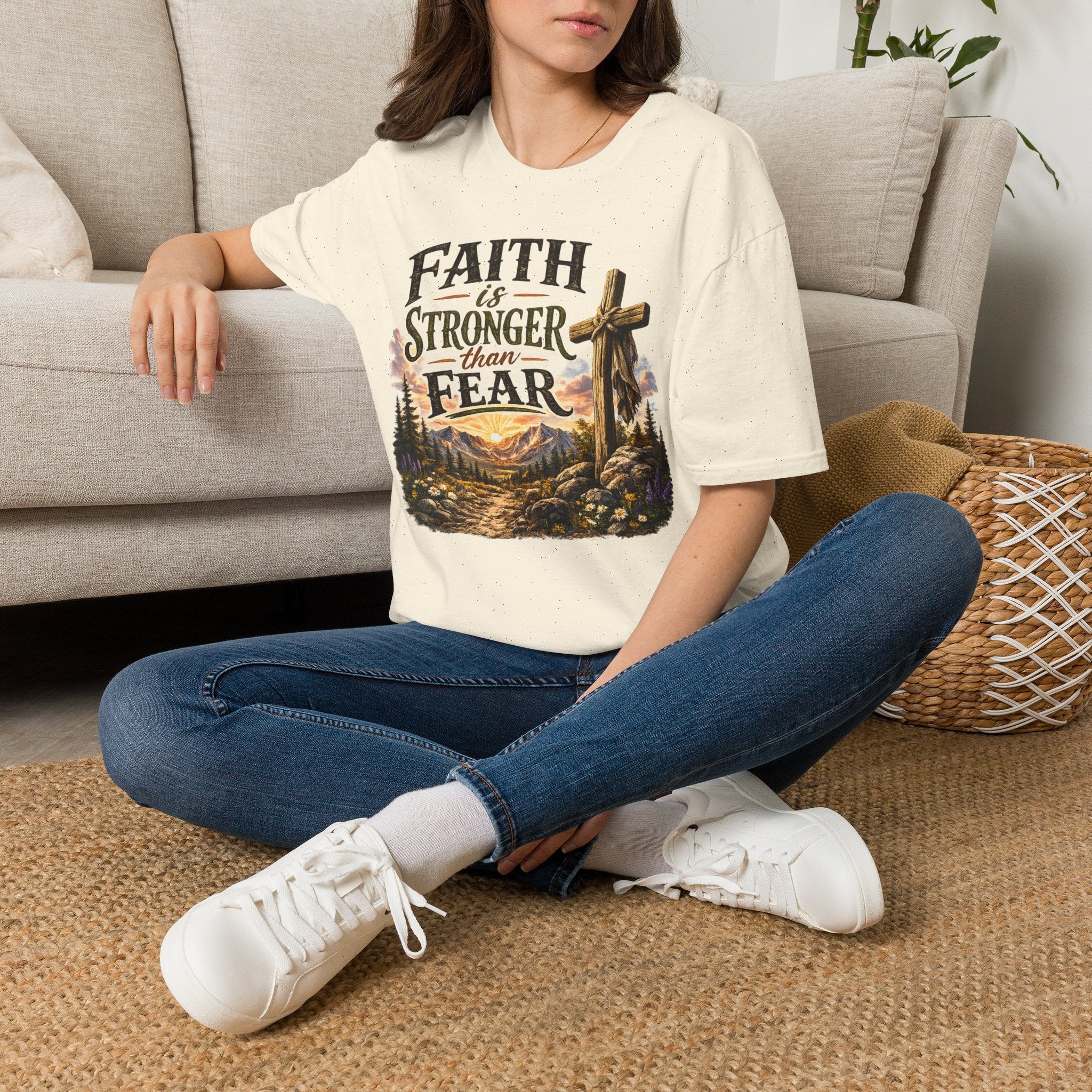 Faith Is Stronger Than Fear T-Shirt — Christian Cross Inspirational Tee