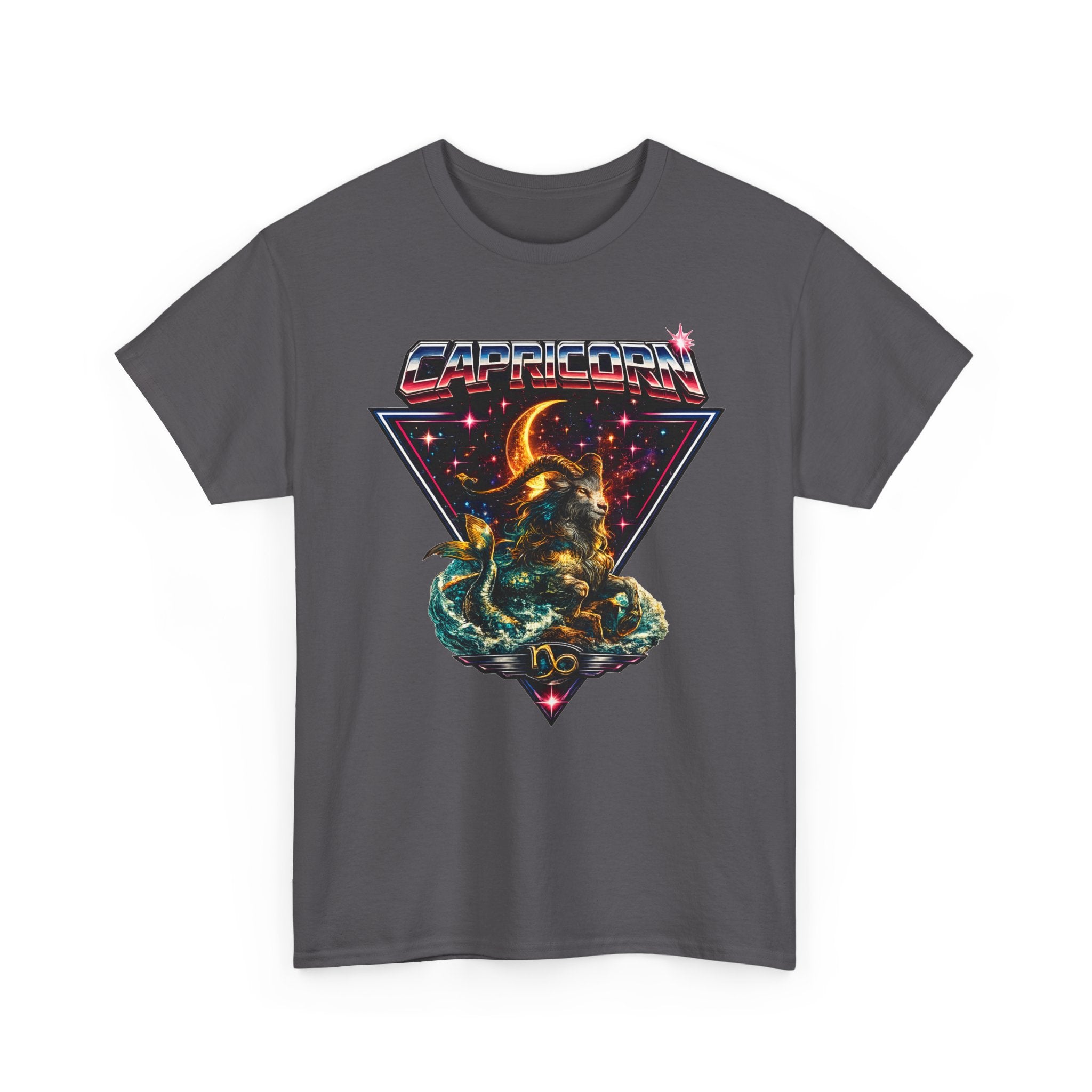 Capricorn Retro  Zodiac T‑Shirt — vintage 80s Style Celestial Sea Goat Design