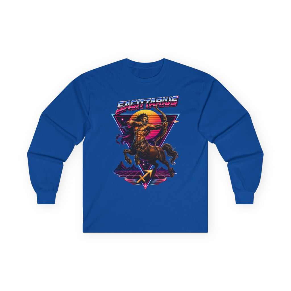 Retro Synthwave Centaur Long Sleeve Zodiac Tee