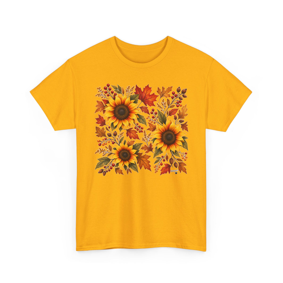Sunflower & Autumn Leaves Tee — Fall Floral Graphic T-Shirt