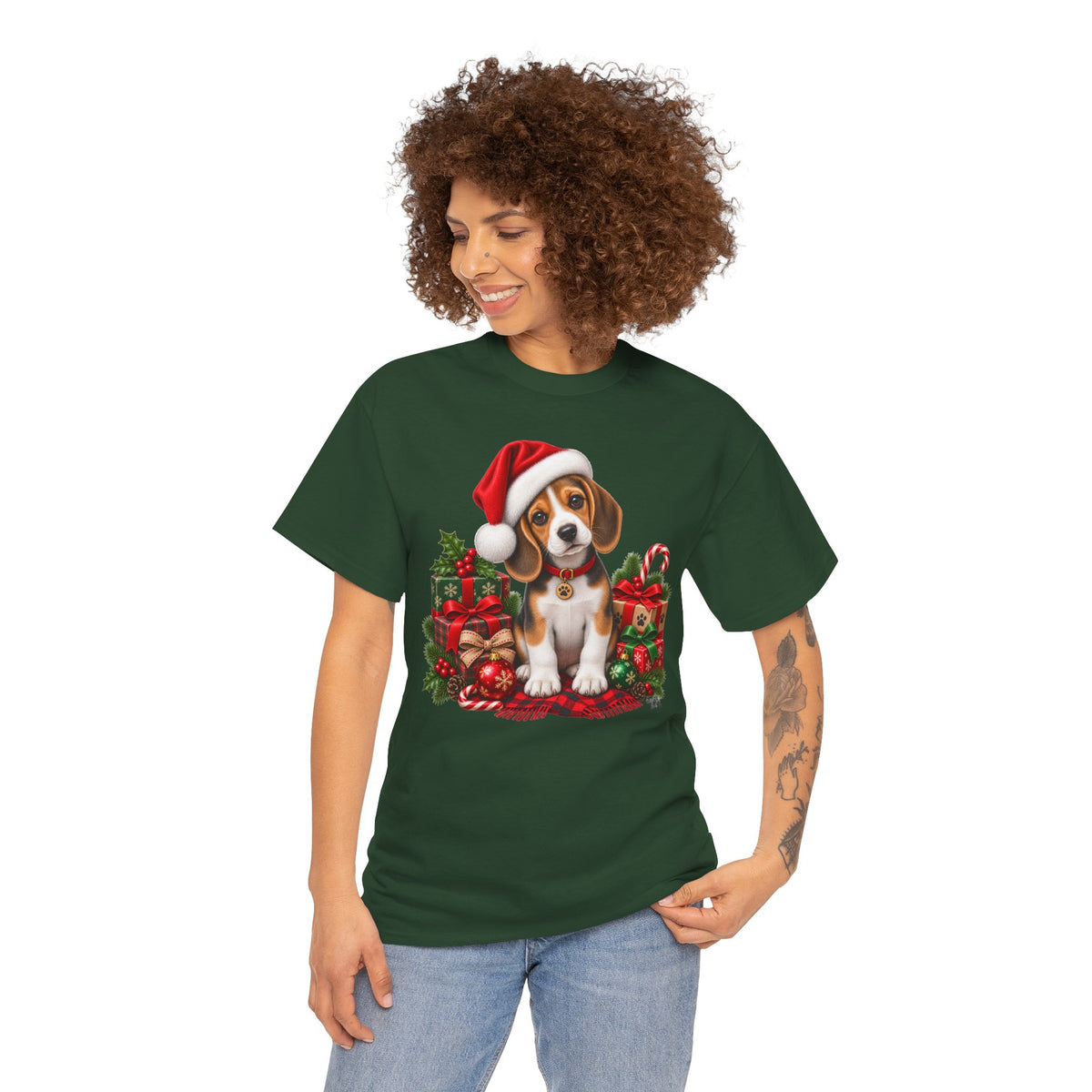 Christmas Beagle Puppy T-Shirt – Cute Santa Hat Holiday Tee
