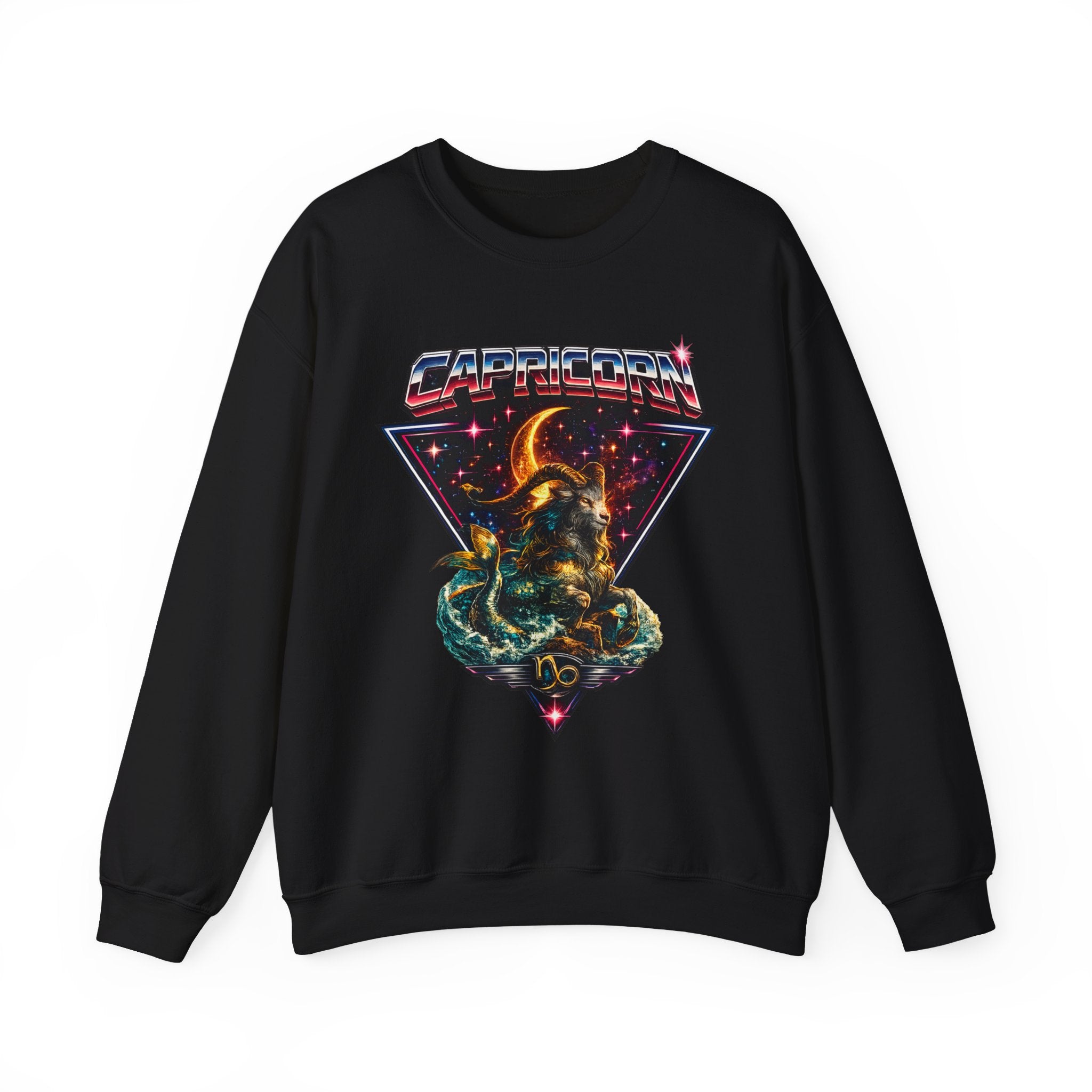 Capricorn Zodiac Crewneck Sweatshirt — Vintage Cosmic Goat Astro Tee