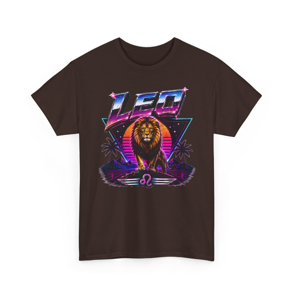Leo Zodiac T‑Shirt — Retro Neon Lion Astrology Tee