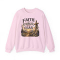 Faith Is Stronger Than Fear Crewneck Sweatshirt — Christian Cross Mountain Design