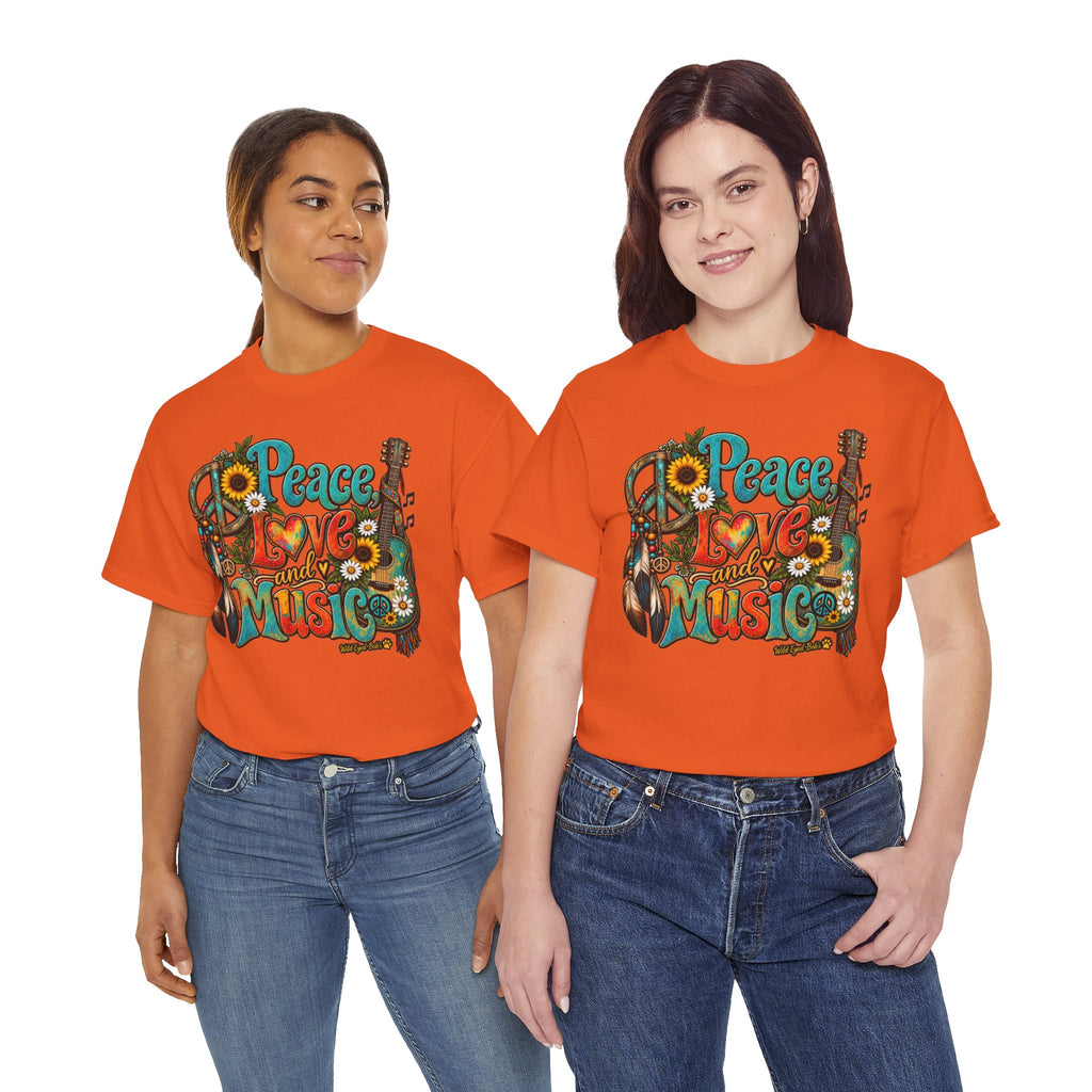 Peace Love Music T-Shirt — Retro Hippie Sunflower Graphic Tee