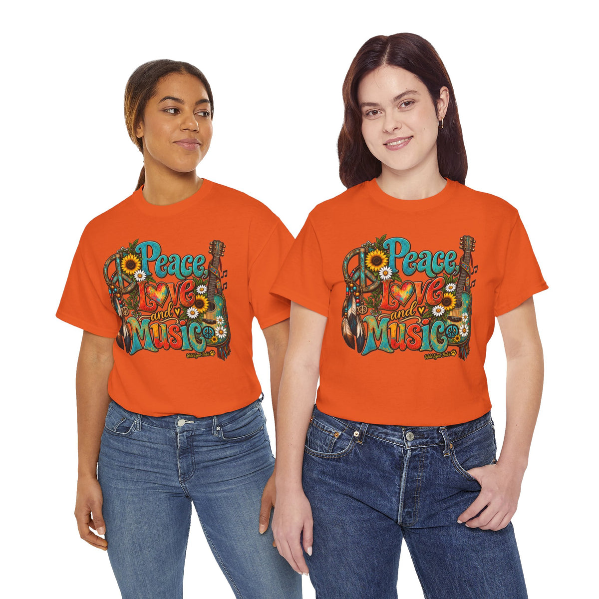 Peace Love Music T-Shirt — Retro Hippie Sunflower Graphic Tee